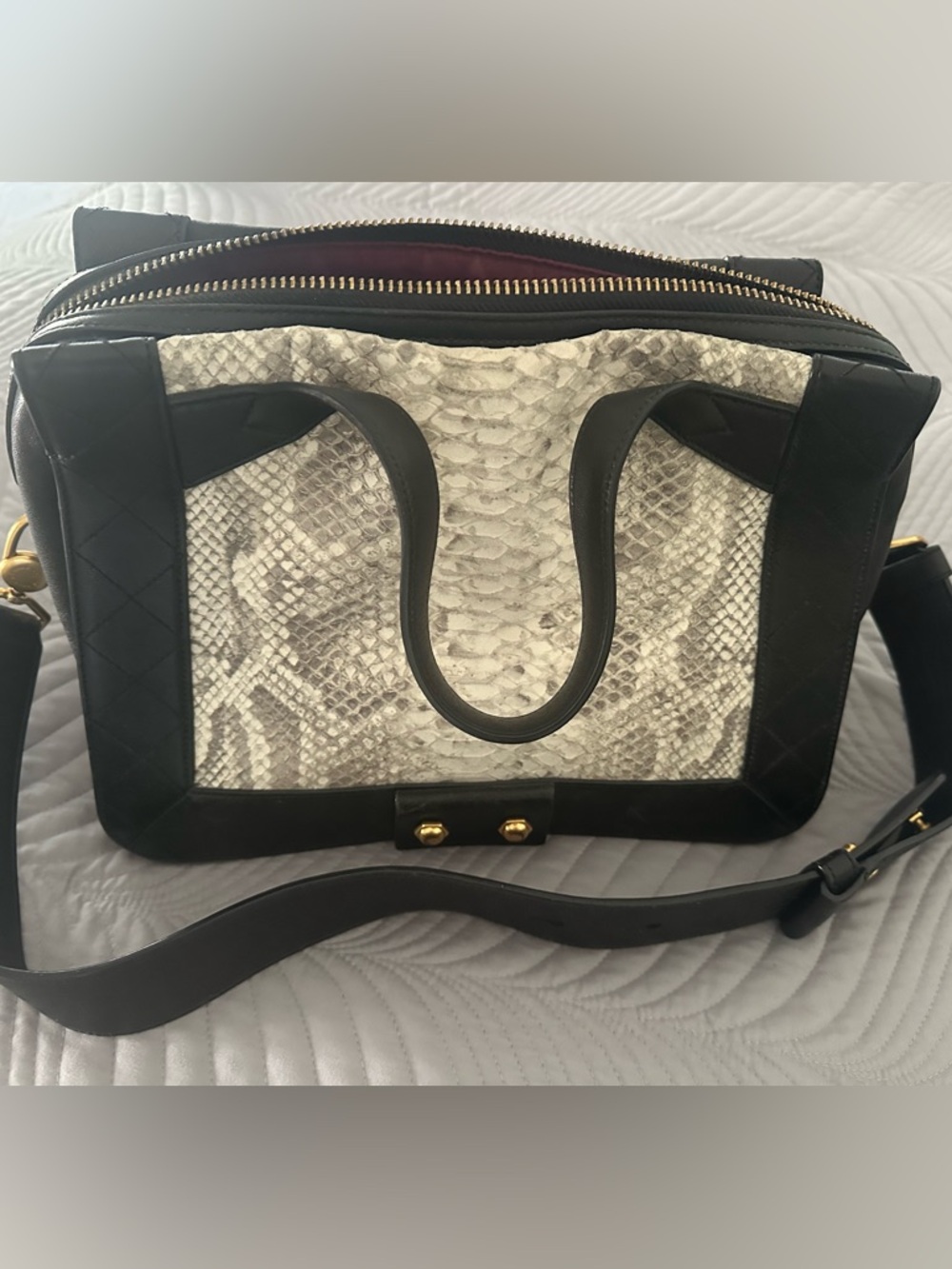 Marc by Marc Jacobs Black & Ivory Snake-Print Shoulder Bag with Gold Hardware